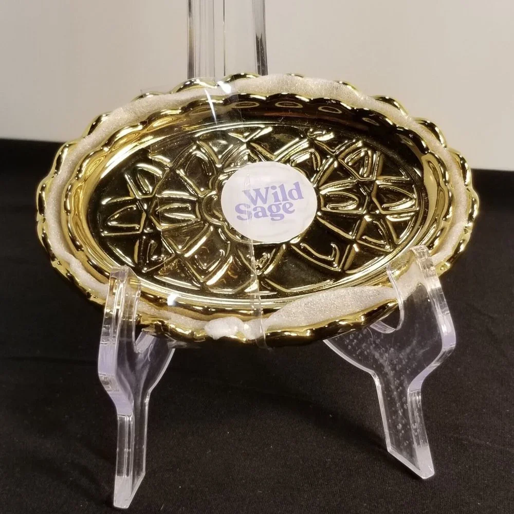 Wild Sage Cassidy Glam Global 2-Piece Ceramic Vanity Tray Set - Gold -NEW